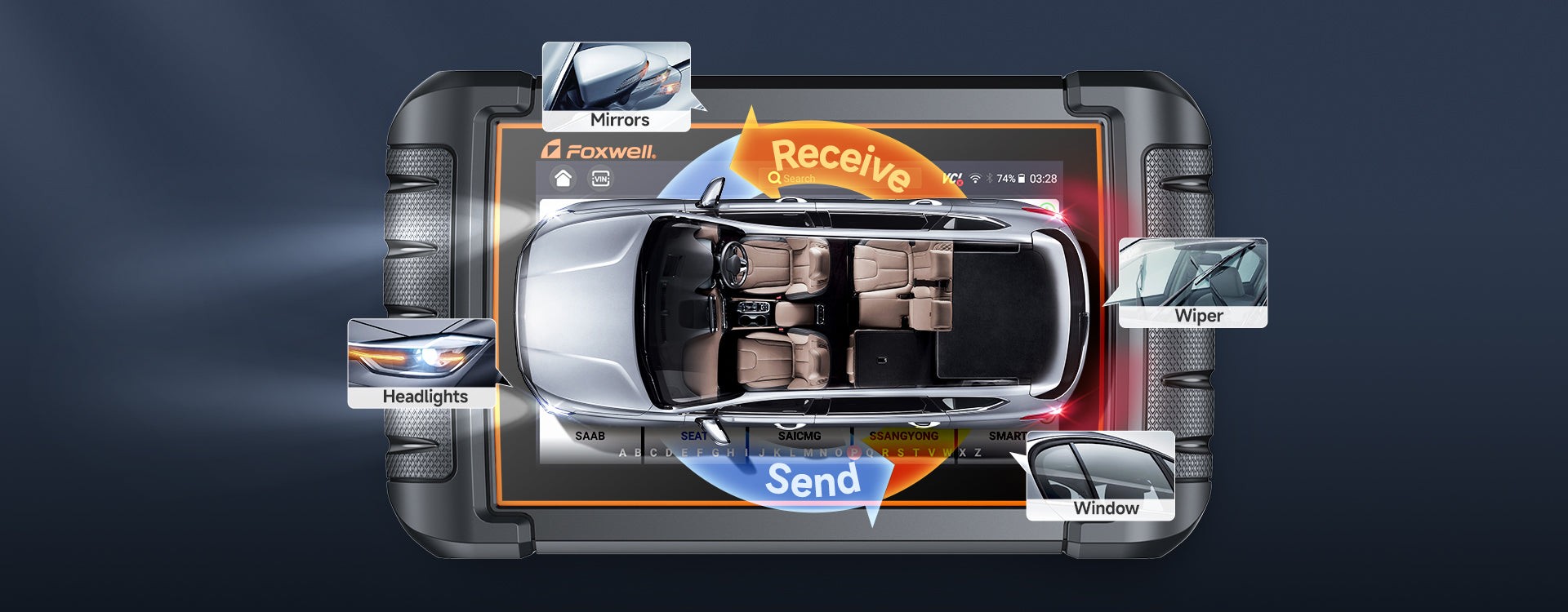 Mechanic using OBD2 scanner to diagnose car engine