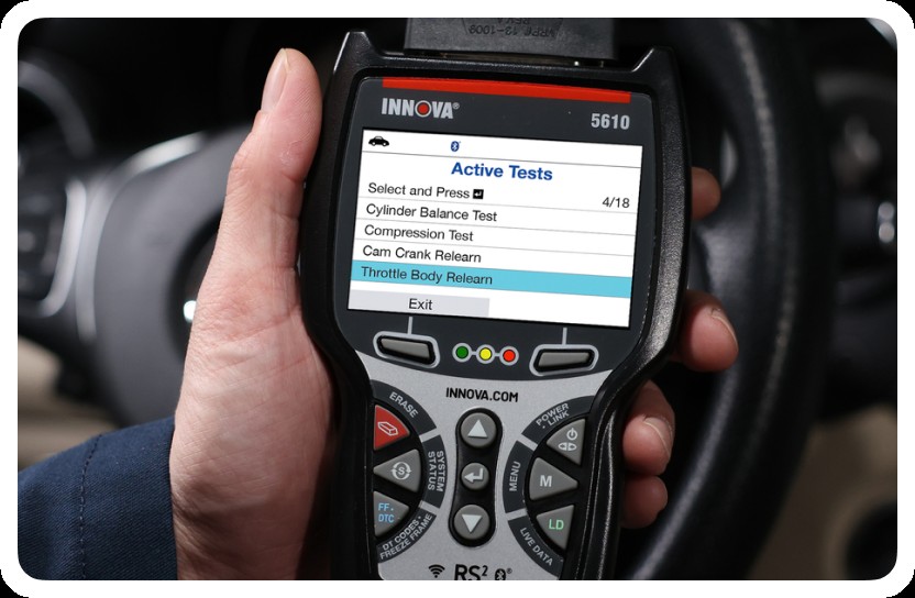 Innova OBD2 diagnostic scanner tool interface showcasing user-friendly menu and diagnostic options