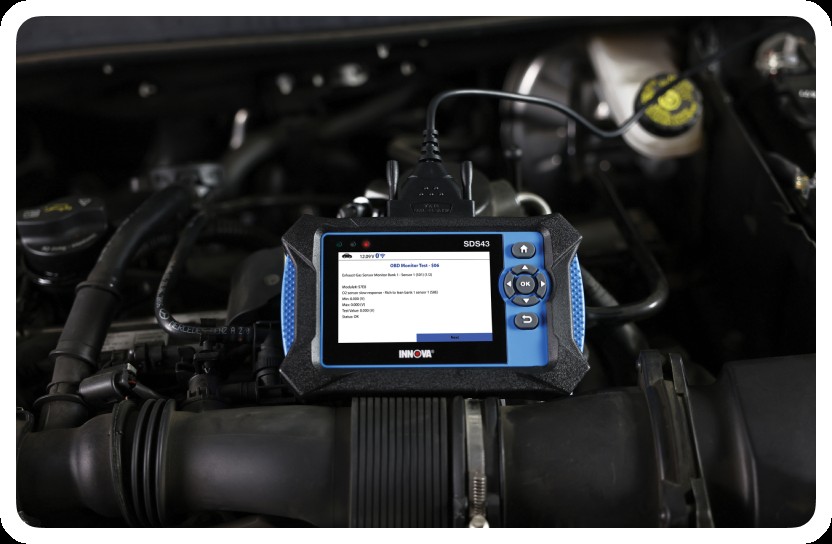 Innova Automotive Scan Tool product packaging showcasing features and benefits, emphasizing user-friendly design and comprehensive diagnostics