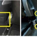 Using an Allen wrench to begin removing the rear center console panel to access the 2024 Model 3 OBD2 port.