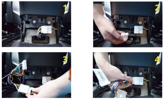 Connecting the diagnostic cable to the Tesla Model 3 OBD2 port and preparing to plug in the OBDLink dongle.