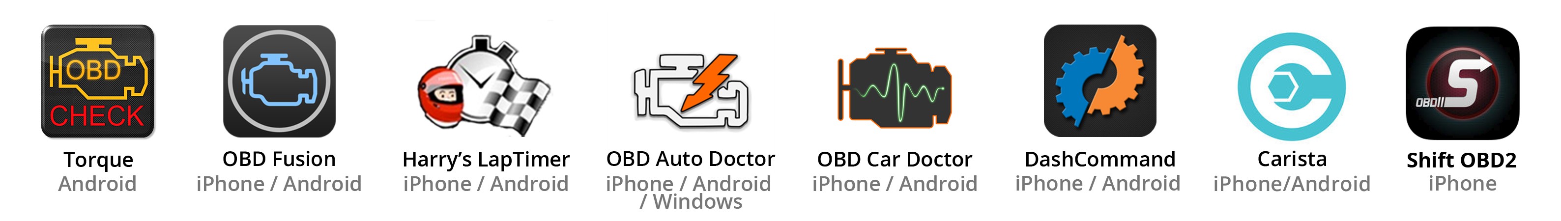 Selection of popular OBD2 apps icons