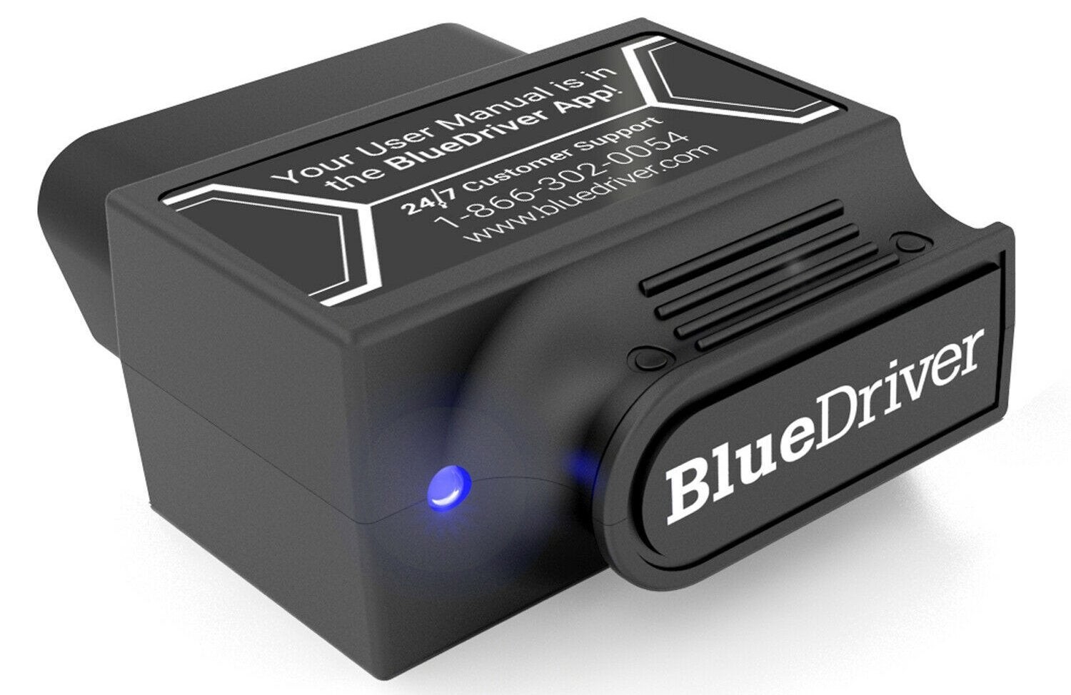 BlueDriver Pro Bluetooth OBDII Scan Tool with smartphone displaying diagnostic report