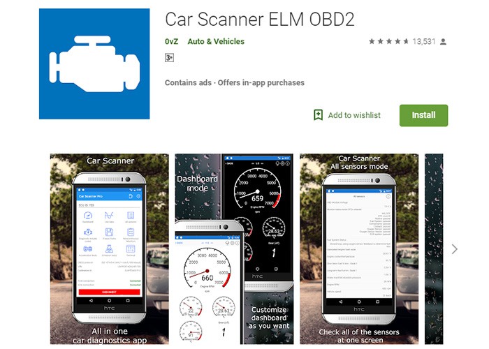 Car Scanner ELM OBD2 App Displaying Real-Time Vehicle Parameters