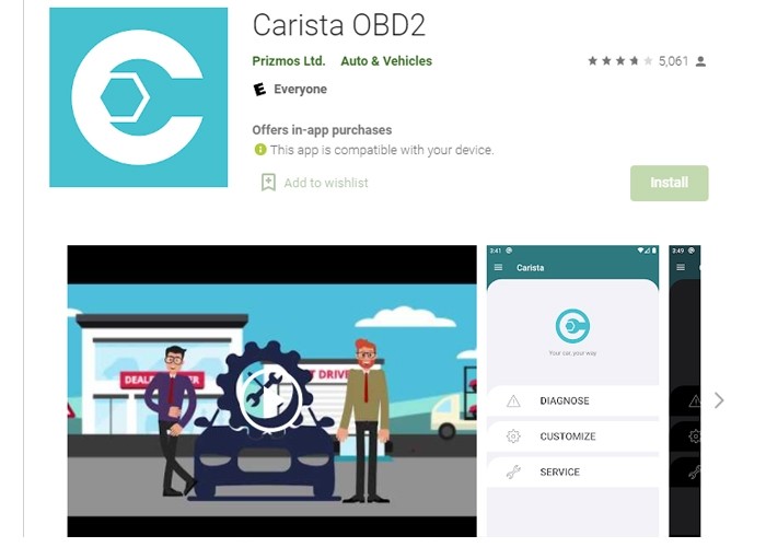 Carista OBD2 App Interface with Customization Options