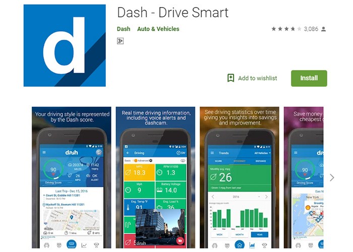 Dash – Drive Smart App Displaying Driver Score and Vehicle Data