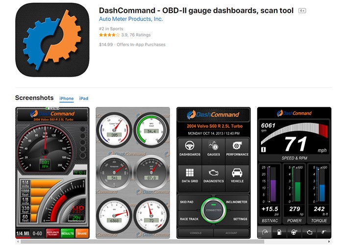 DashCommand App on iOS Displaying Advanced Performance Gauges