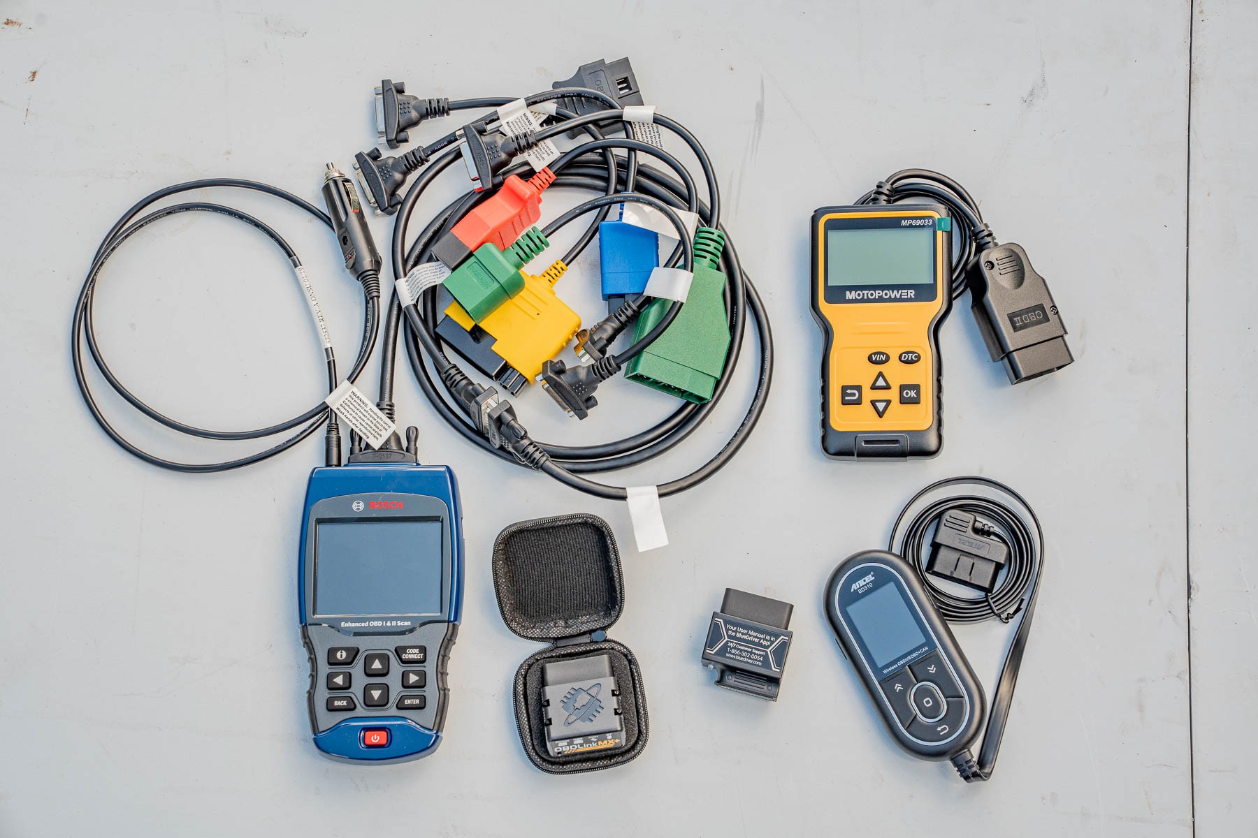 Variety of OBD2 scanners for testing and comparison