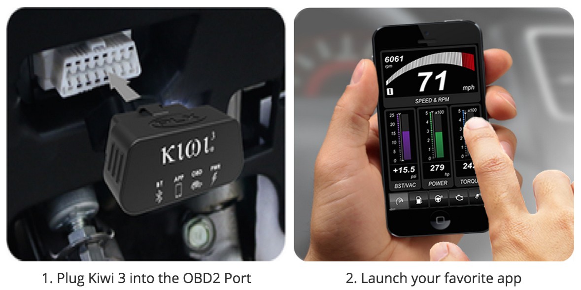 Simple two-step process of using Kiwi 3 OBDII scanner