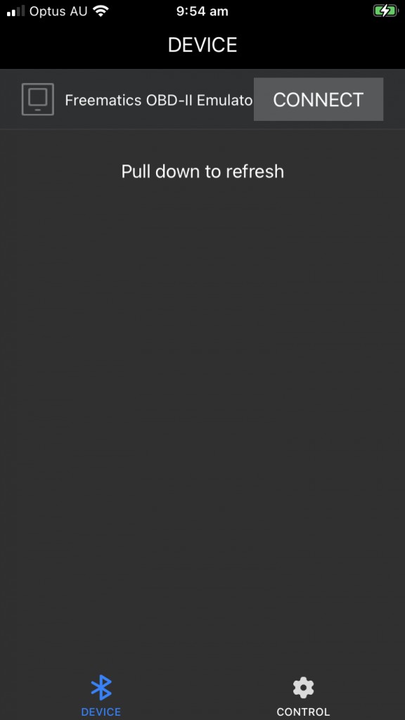 Freematics App Interface on iOS for OBD2 Emulator Control
