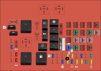 Power Distribution Box Diagram in a 2001 Ford F-150, showing fuses for engine and chassis electrical components.