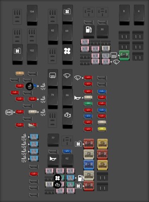 Ford F-150 Power Distribution Box Diagram for 2016 model year, located in the engine compartment, crucial for identifying fuses related to engine and power systems.