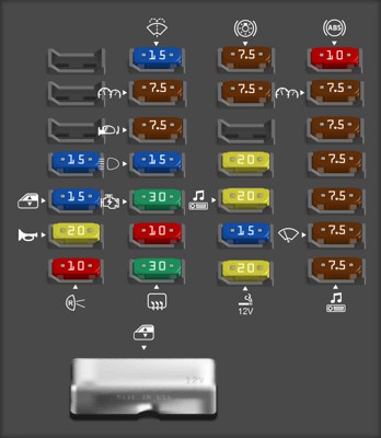 2007 Ford Fusion passenger compartment fuse panel diagram with OBD2 fuse location highlighted