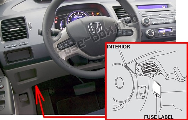 Passenger compartment fuse box location in a 2008 Honda Civic