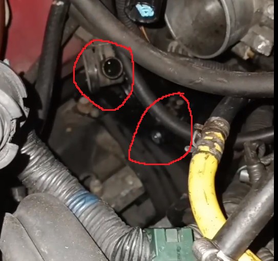 Lower coolant hose connections near the transmission mount