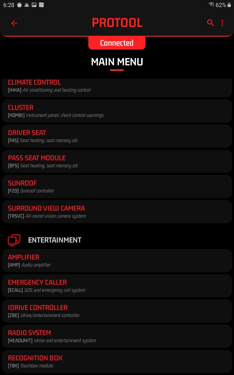 Protool ECU Menu Navigation