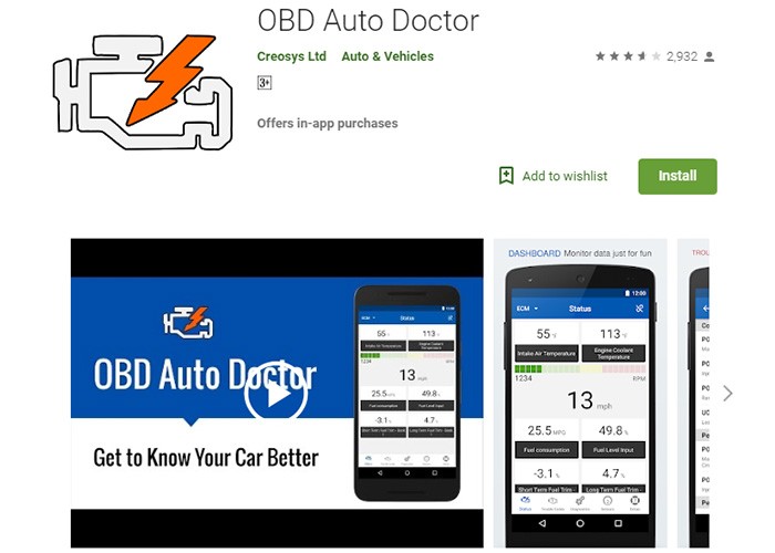 OBD Auto Doctor Interface Displaying Vehicle Sensor Readings