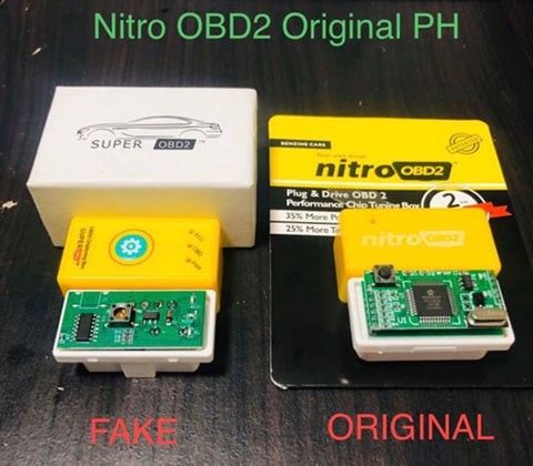 Example of counterfeit Nitro OBD2 Yellow chip - avoid fake car tuning products online