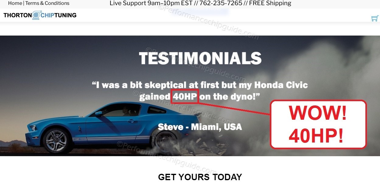 Thorton Chiptuning's bold claim of up to 40HP horsepower gains from their OBD2 performance chip, raising significant skepticism.