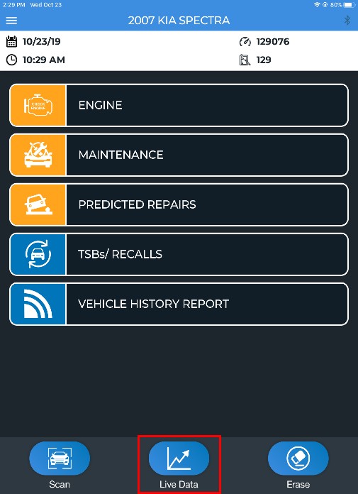 Activating Live Data Function within OBD2 App